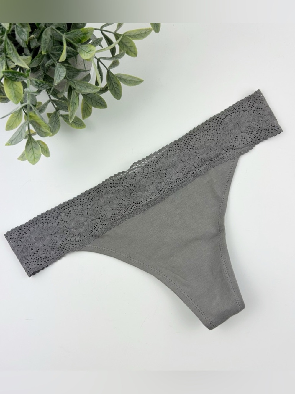 Skarlett Blue Petal Lace-Trim Cotton Thong Gray Women's One Size